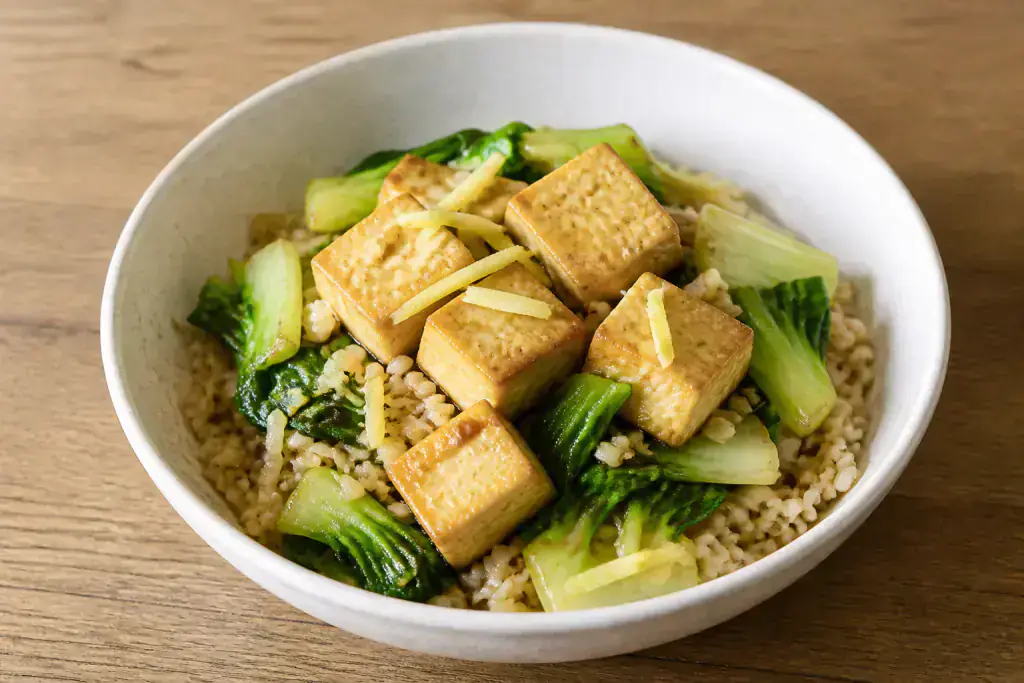 Egyptian Diabetes-Friendly Tofu Brown Rice Bok Choy Bowl