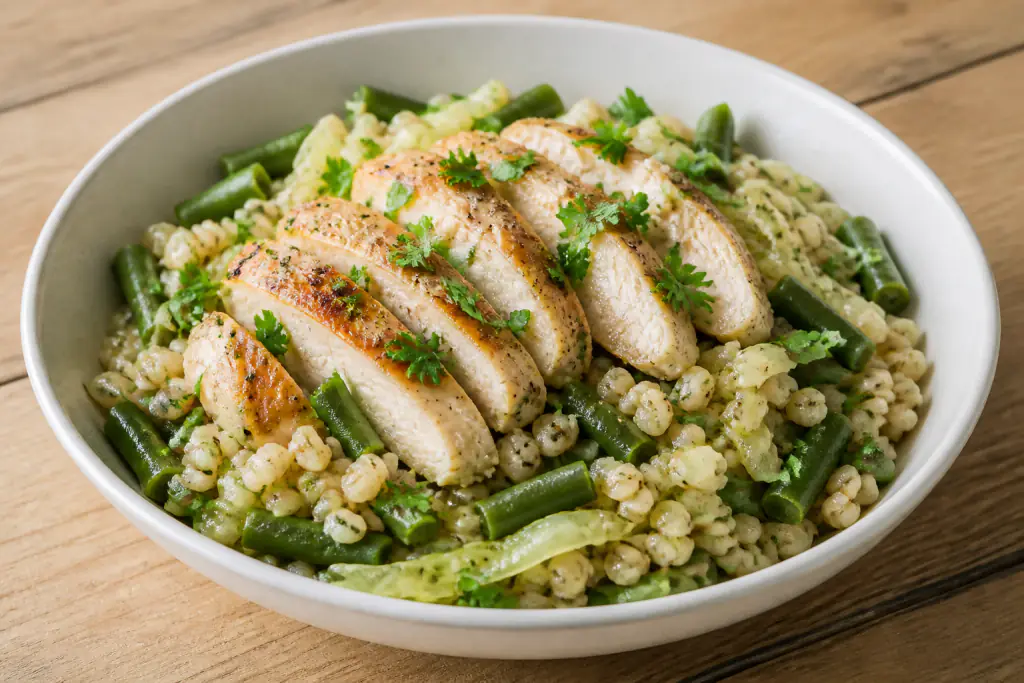 Estonian-Inspired Diabetes-Friendly Chicken Barley Green Bean Bowl