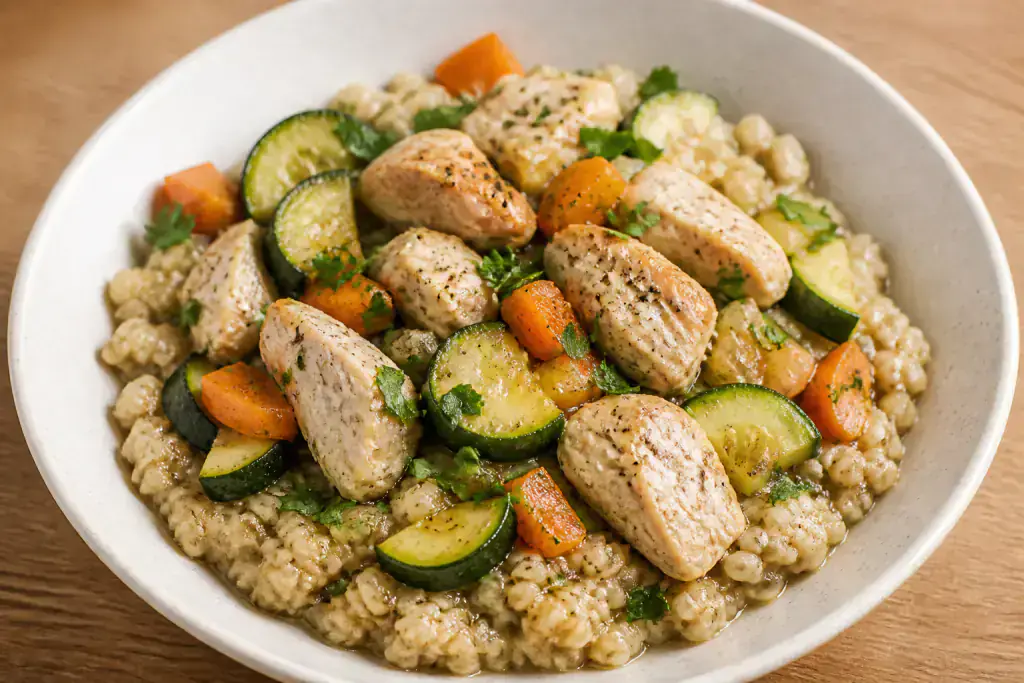 Ethiopian-Inspired Fatty-Liver-Caution Chicken Oat Vegetable Bowl
