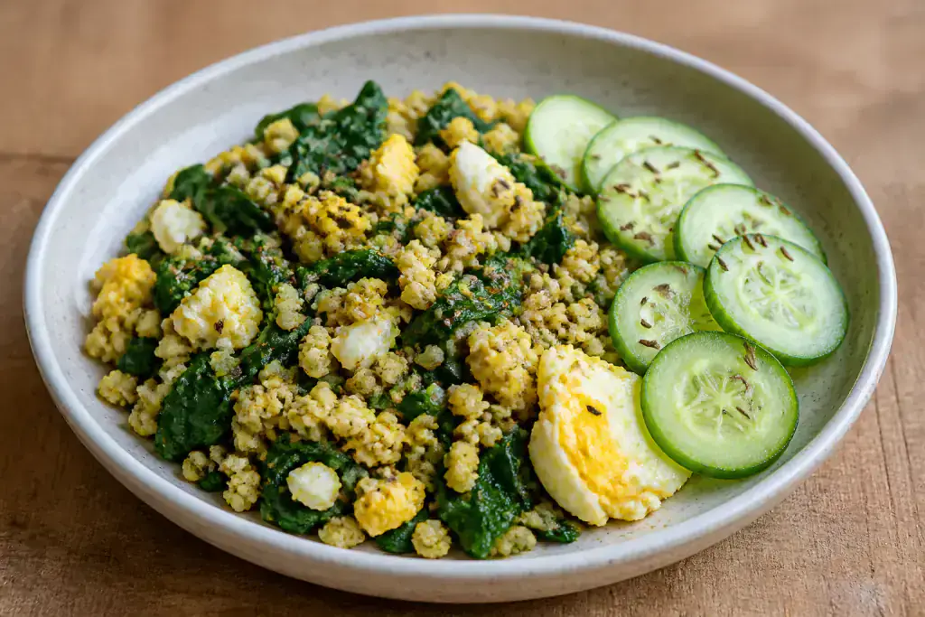 Ethiopian-Inspired PCOS-Friendly Egg Millet Spinach Breakfast