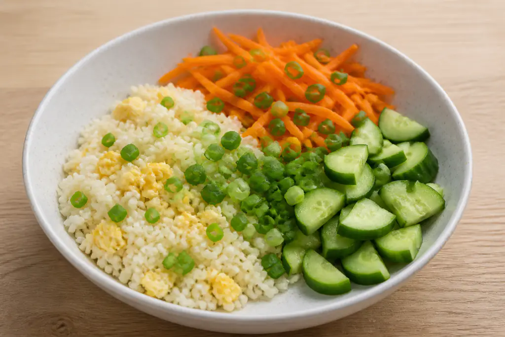 Fijian-Inspired Low-FODMAP-Style Egg Rice Carrot Bowl