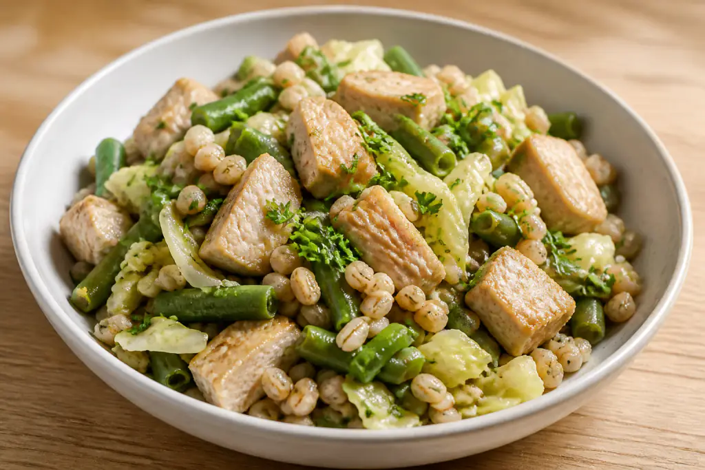 Finnish-Inspired Diabetes-Friendly Chicken Barley Green Bean Bowl