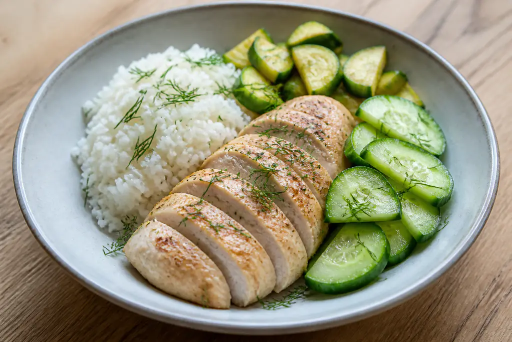 Finnish-Inspired Kidney-Caution Chicken Rice Cucumber Plate