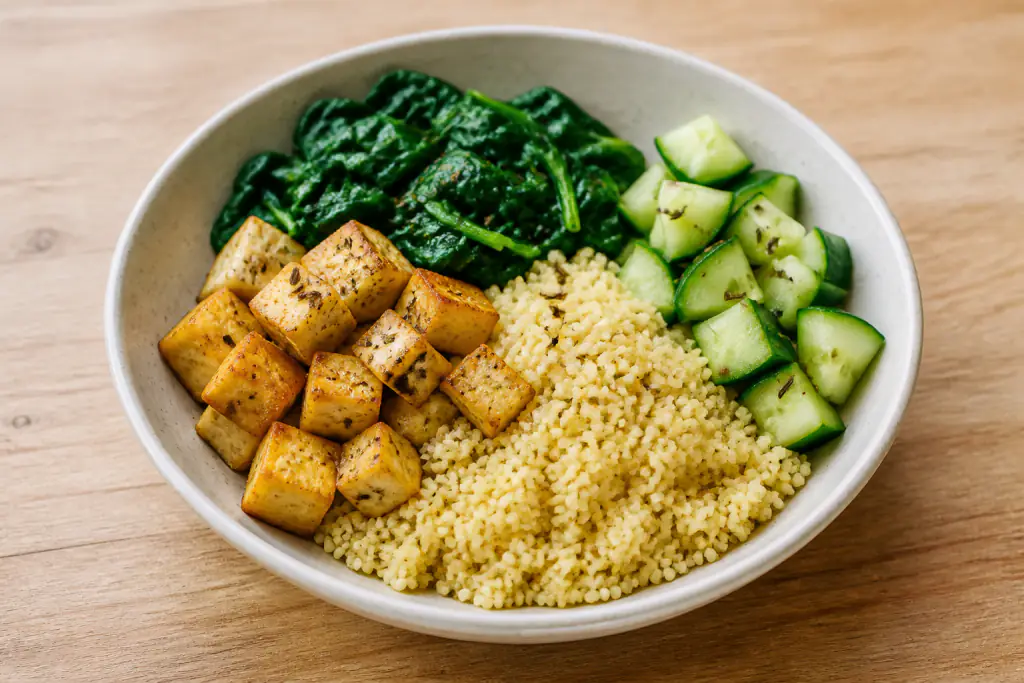 Finnish-Inspired PCOS-Friendly Tofu Millet Spinach Bowl