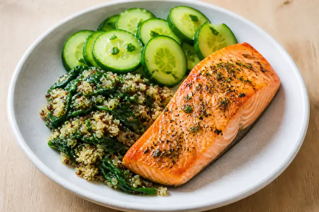 French Heart-Healthy Salmon Quinoa Cucumber Plate