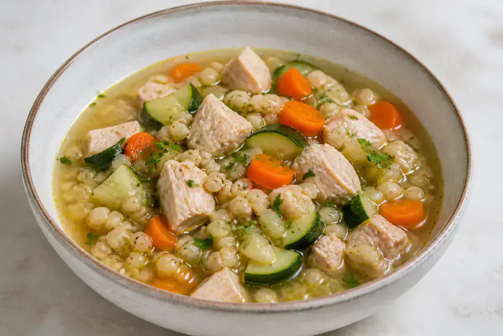 French Hypertension-Friendly Turkey Barley Vegetable Soup
