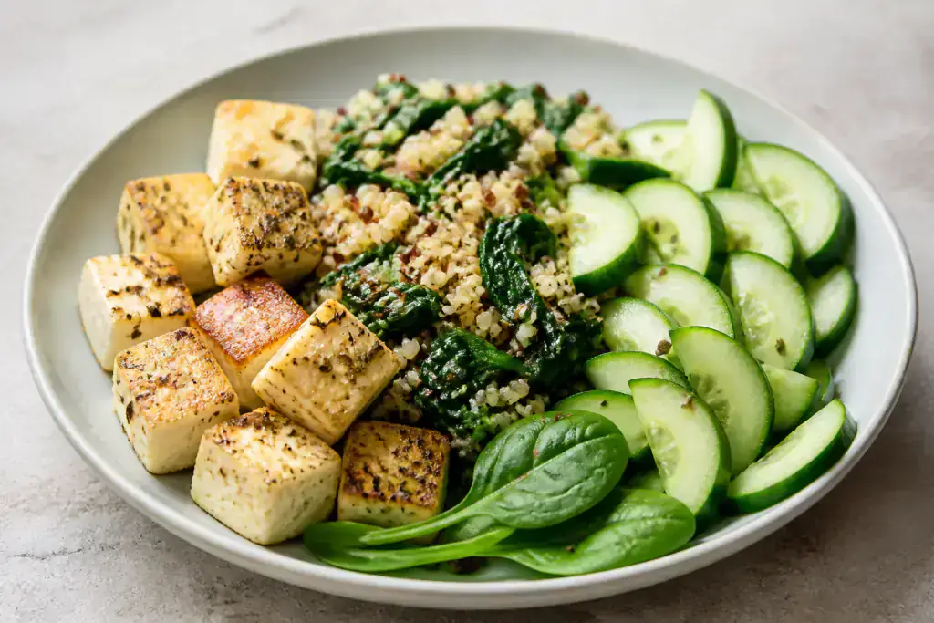 French Osteoporosis-Support Paneer Quinoa Cucumber Plate