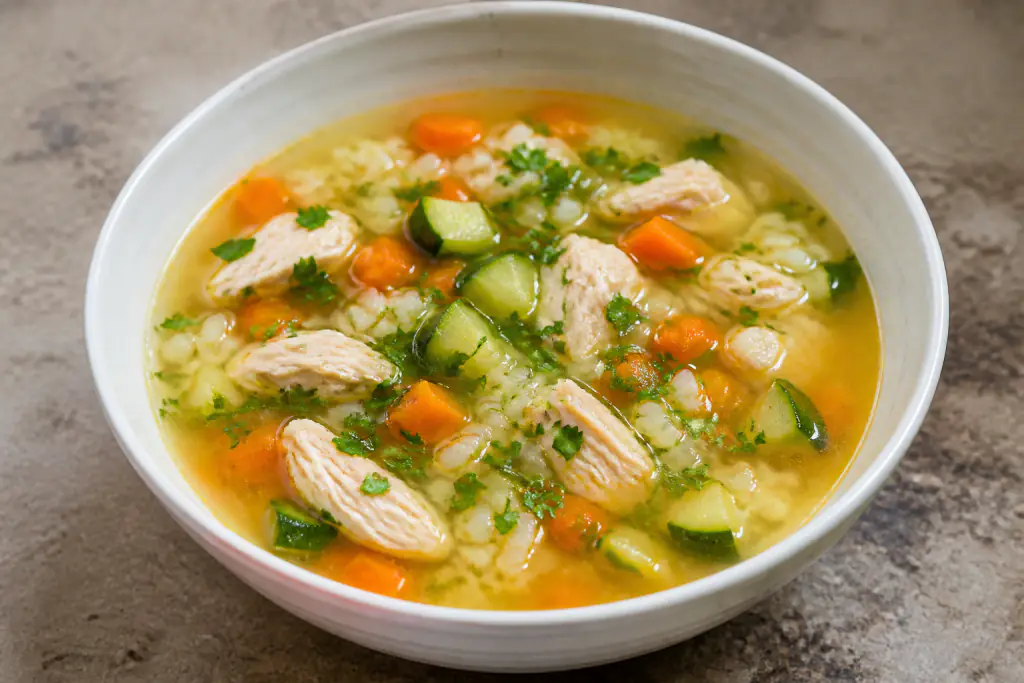 Georgian-Inspired GERD-Aware Chicken Rice Carrot Soup