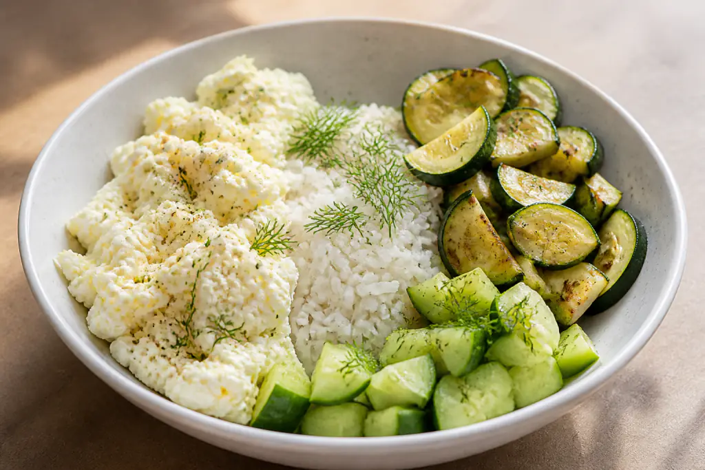 Georgian-Inspired Kidney-Caution Egg White Rice Zucchini Bowl
