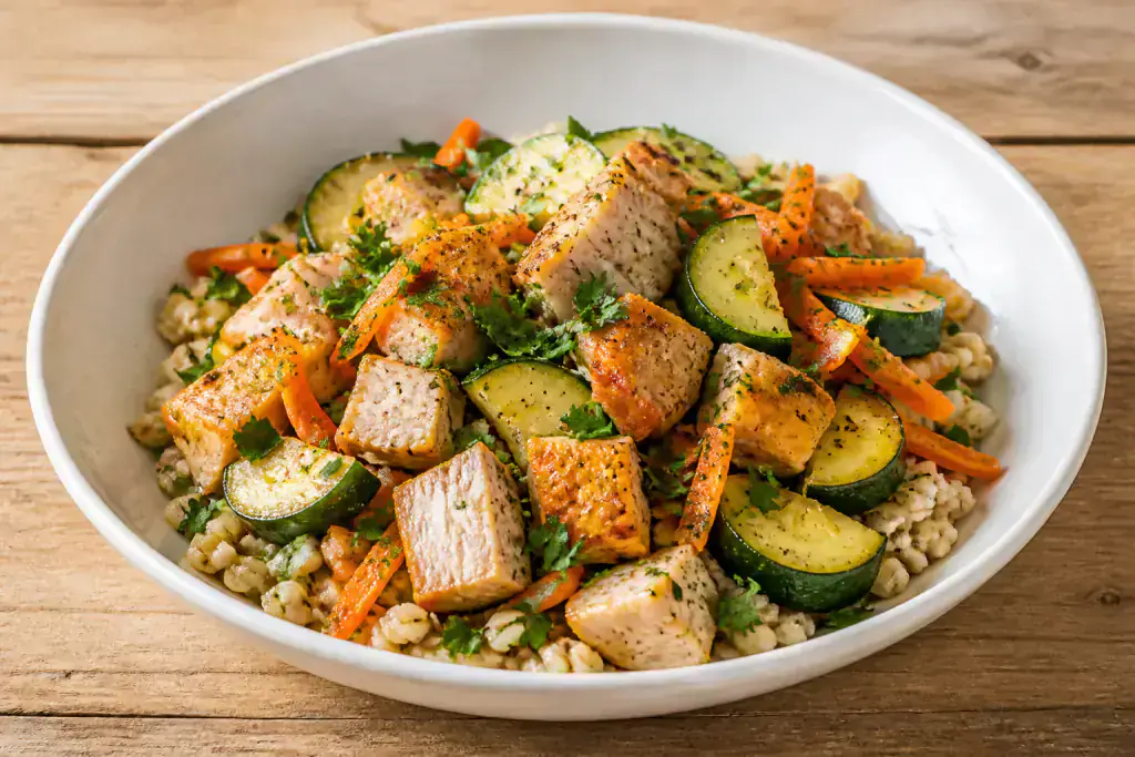 German-Inspired Fatty-Liver-Caution Turkey Oat Zucchini Bowl