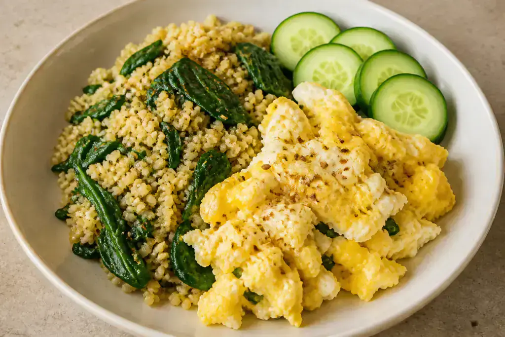 Ghanaian PCOS-Friendly Egg Millet Spinach Breakfast