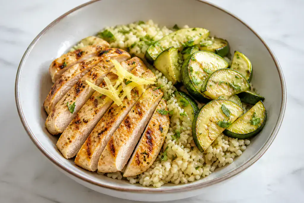 Greek GERD-Aware Chicken Rice Zucchini Bowl