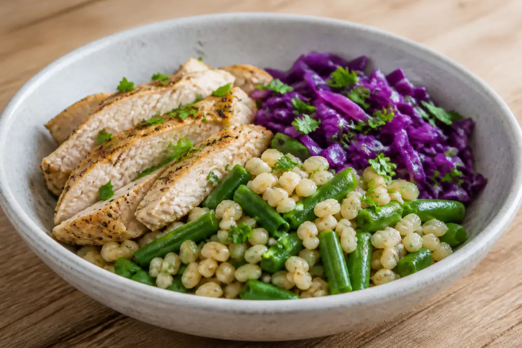 Guatemalan-Inspired Diabetes-Friendly Chicken Barley Green Bean Bowl