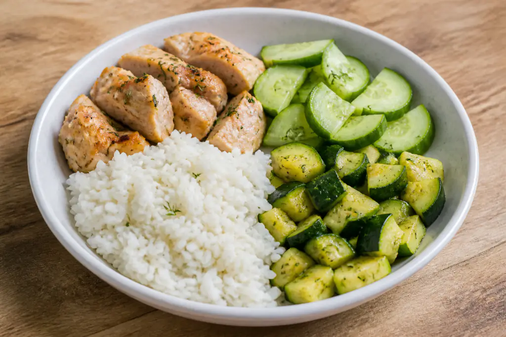 Guatemalan-Inspired Kidney-Caution Chicken Rice Cucumber Plate