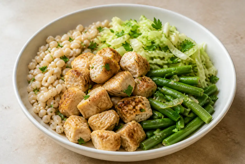 Haitian-Inspired Diabetes-Friendly Chicken Barley Green Bean Bowl