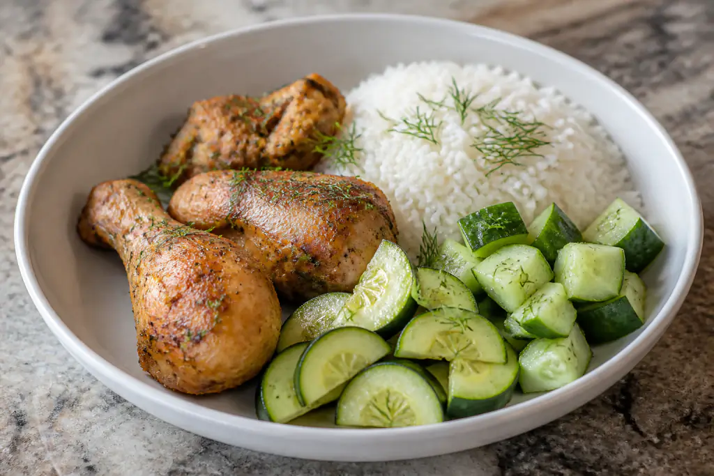 Haitian-Inspired Kidney-Caution Chicken Rice Cucumber Plate