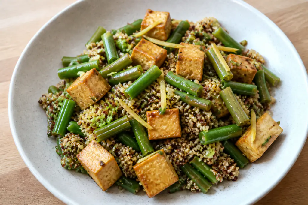 Hungarian-Inspired Diabetes-Friendly Tofu Quinoa Green Bean Bowl