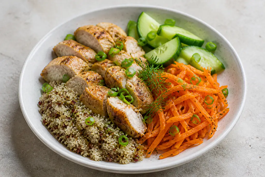 Hungarian-Inspired Low-FODMAP-Style Turkey Quinoa Carrot Plate