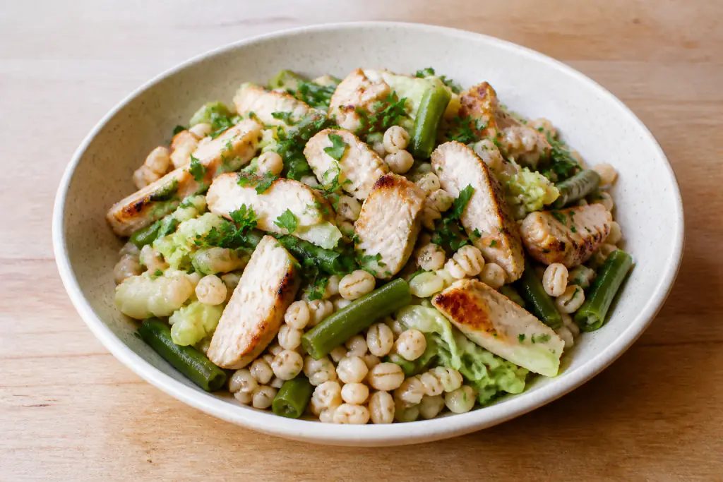 Icelandic-Inspired Diabetes-Friendly Chicken Barley Green Bean Bowl