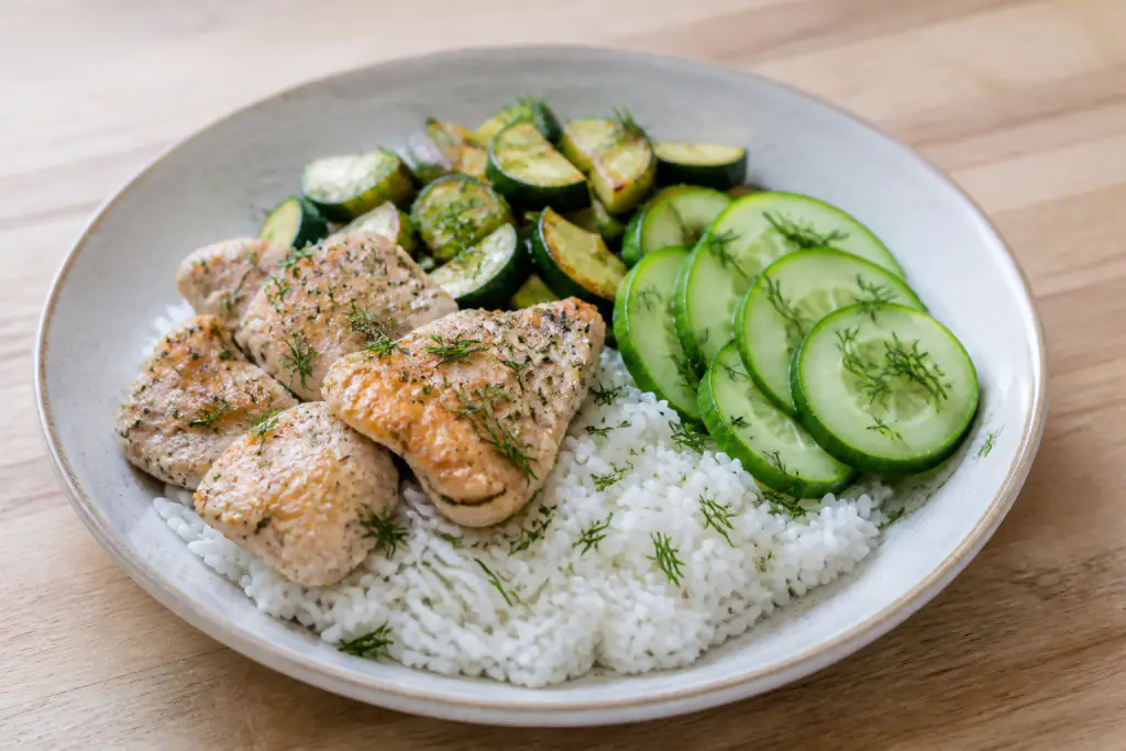 Icelandic-Inspired Kidney-Caution Chicken Rice Cucumber Plate