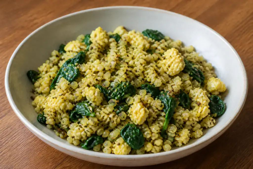 Barnyard-Style Millet Egg Spinach Breakfast