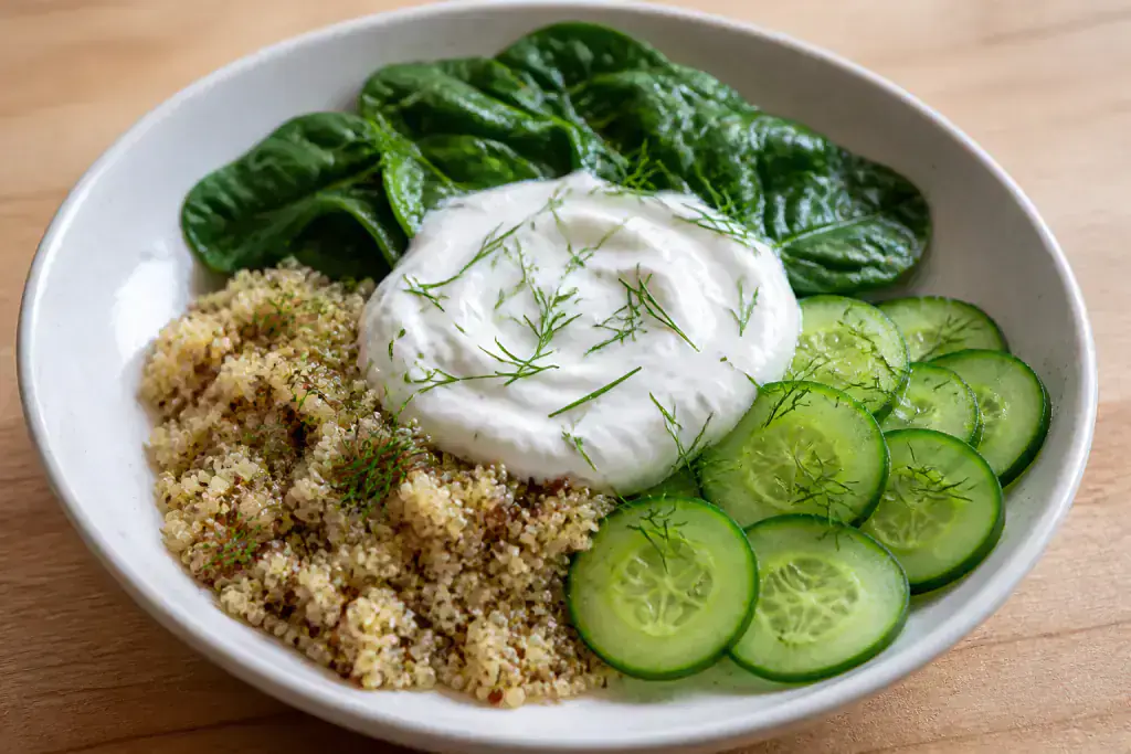 Indonesian Calcium-Support Yogurt Quinoa Cucumber Bowl
