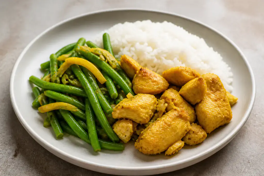 Indonesian Chicken Green Bean Rice Plate