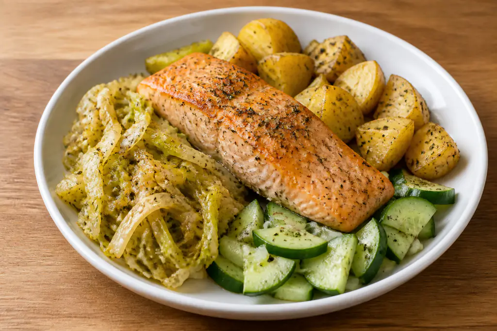 Iraqi-Inspired Heart-Healthy Salmon Potato Cabbage Plate