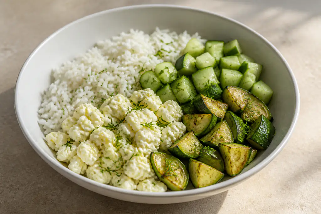 Iraqi-Inspired Kidney-Caution Egg White Rice Zucchini Bowl