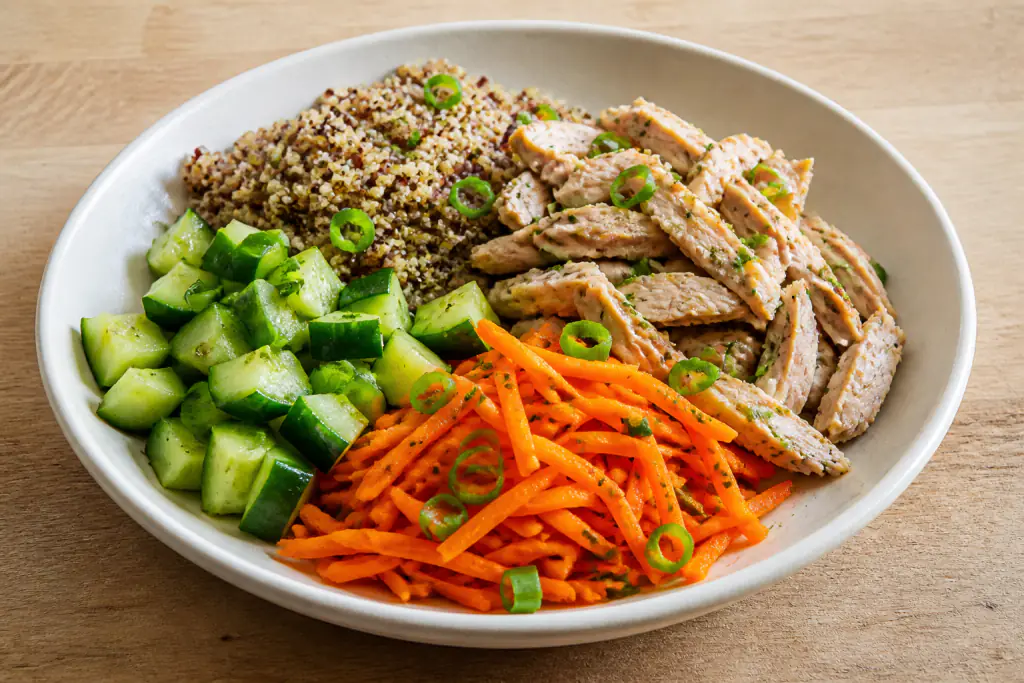 Iraqi-Inspired Low-FODMAP-Style Turkey Quinoa Carrot Plate