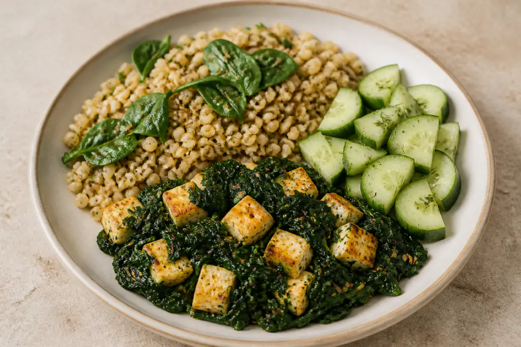 Iraqi-Inspired PCOS-Friendly Paneer Millet Spinach Plate
