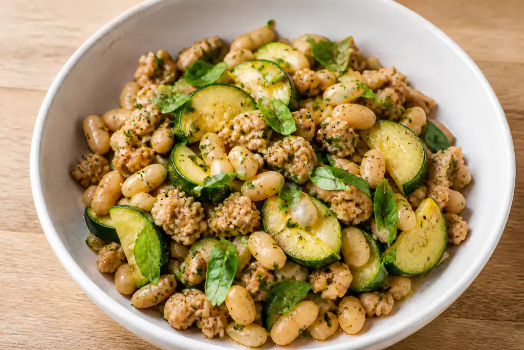 Italian Turkey Zucchini White Bean Skillet