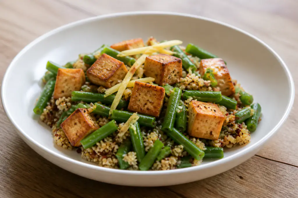 Jordanian-Inspired Diabetes-Friendly Tofu Quinoa Green Bean Bowl