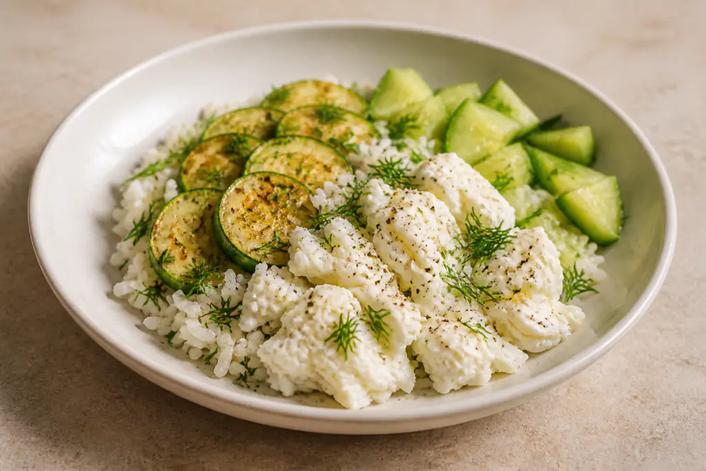 Jordanian-Inspired Kidney-Caution Egg White Rice Zucchini Bowl