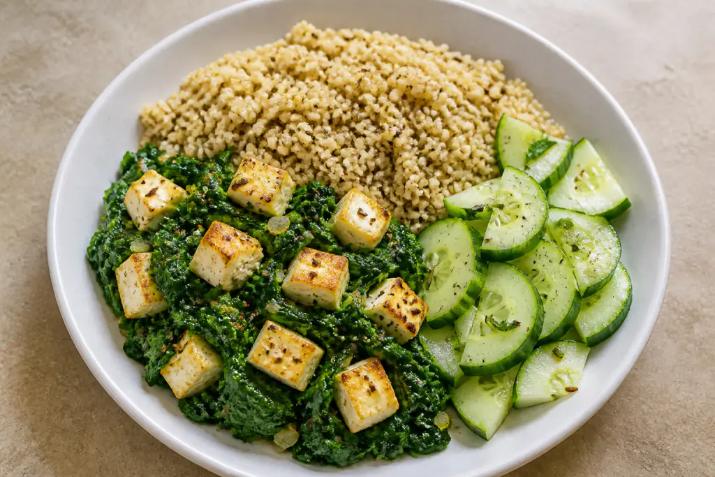Kenyan-Inspired PCOS-Friendly Paneer Millet Spinach Plate