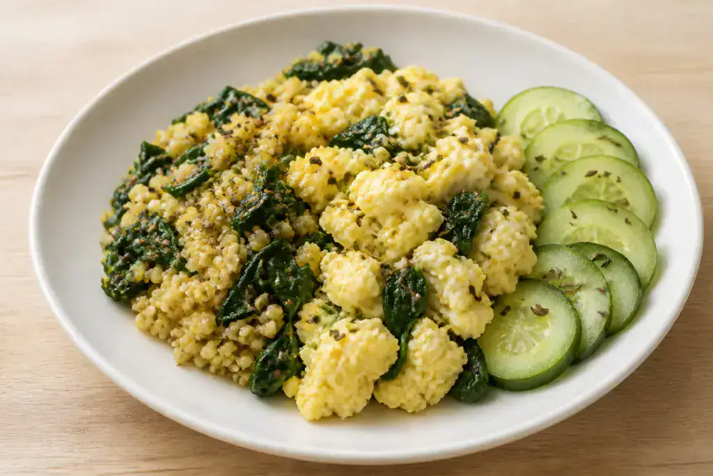 Korean PCOS-Friendly Egg Millet Spinach Breakfast