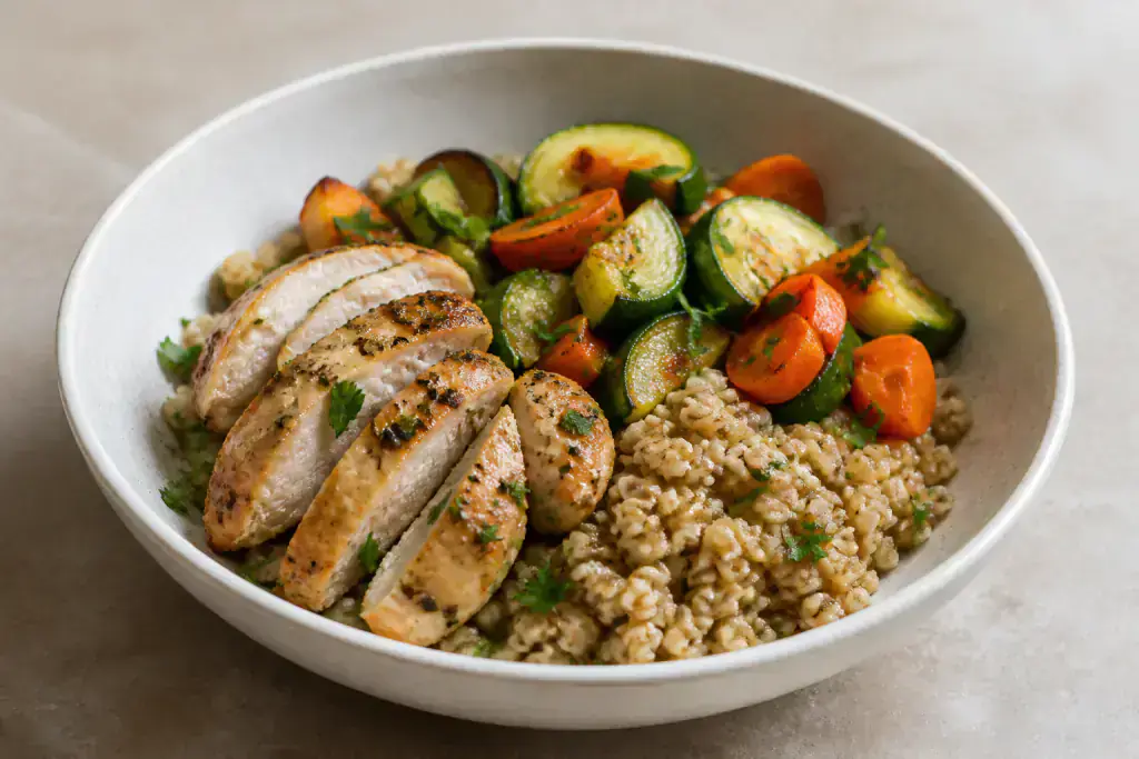 Lebanese Fatty-Liver-Caution Chicken Oat Vegetable Bowl
