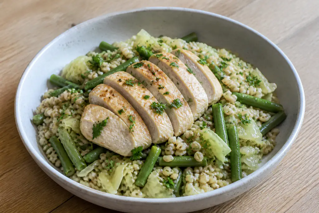 Lithuanian-Inspired Diabetes-Friendly Chicken Barley Green Bean Bowl