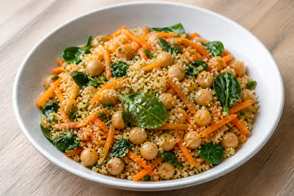 Lithuanian-Inspired Vegan Chickpea Quinoa Carrot Bowl