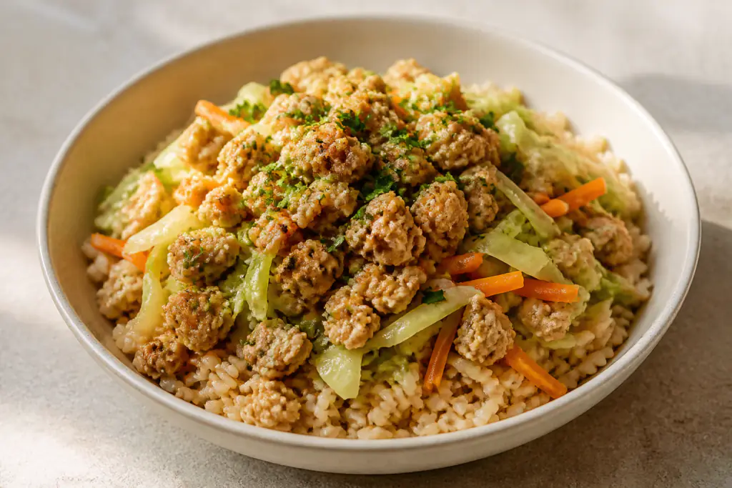 Malagasy-Inspired Hypertension-Friendly Turkey Brown Rice Cabbage Bowl
