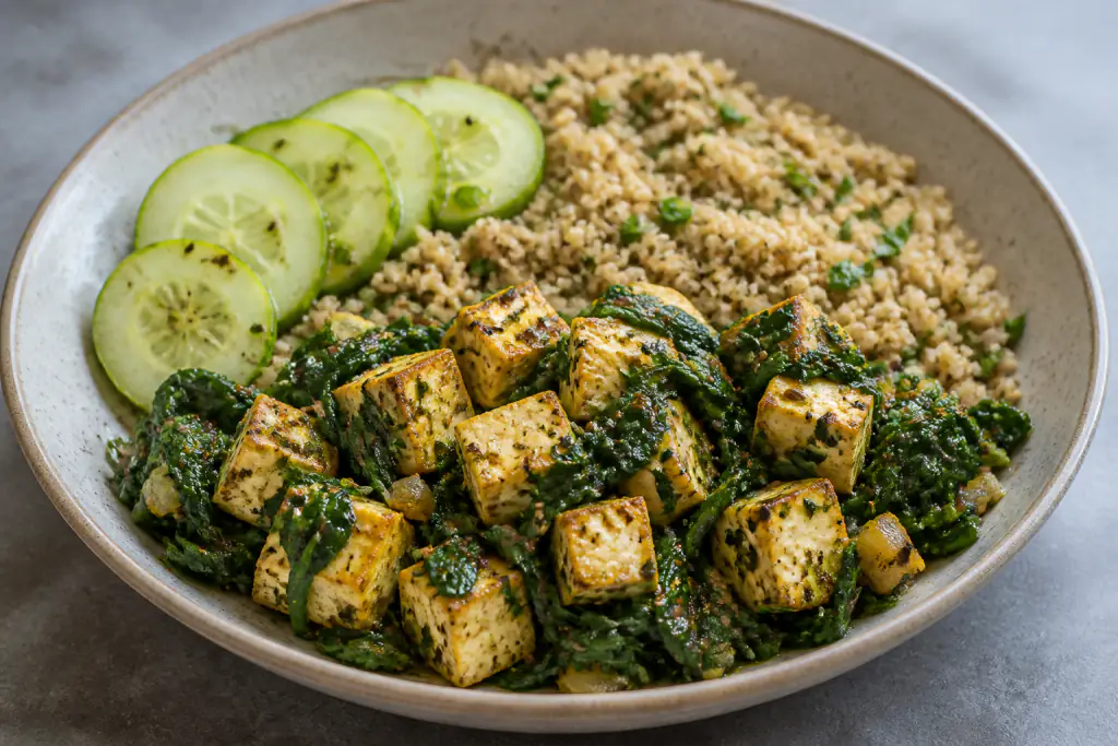 Malagasy-Inspired PCOS-Friendly Paneer Millet Spinach Plate