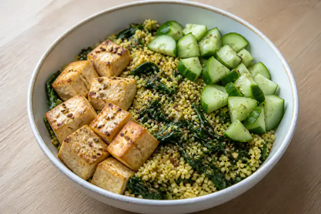 Malaysian PCOS-Friendly Tofu Millet Greens Bowl