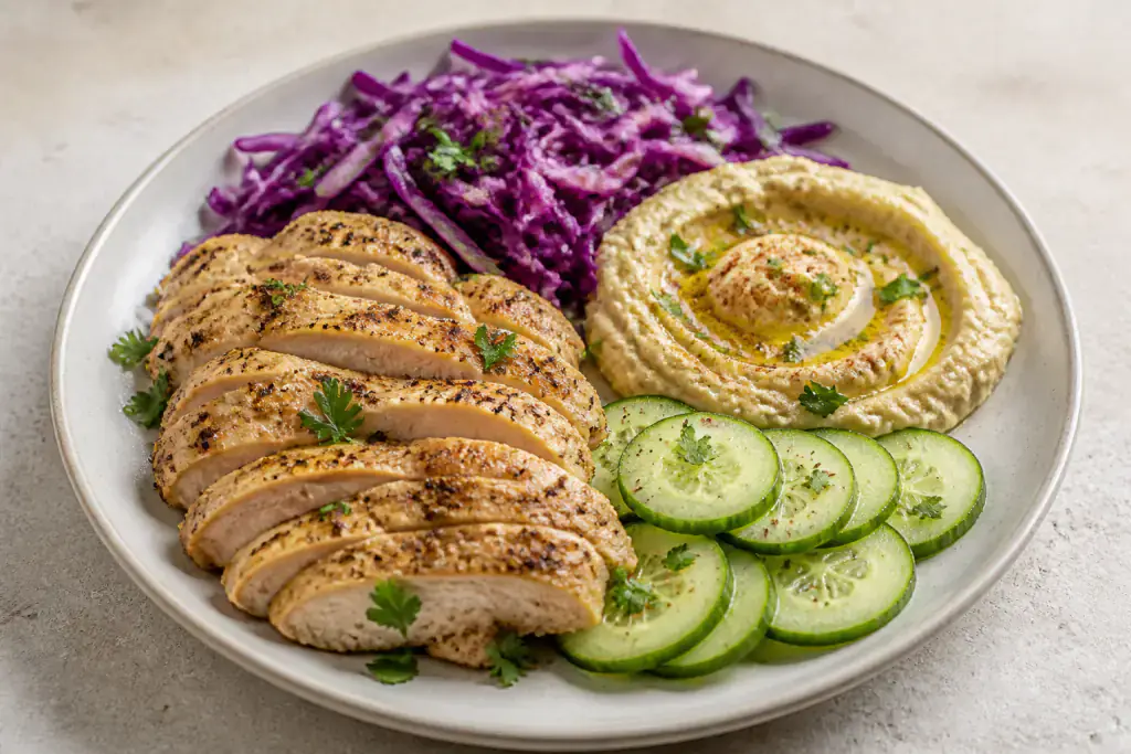 Middle Eastern Turkey Cabbage Hummus Plate