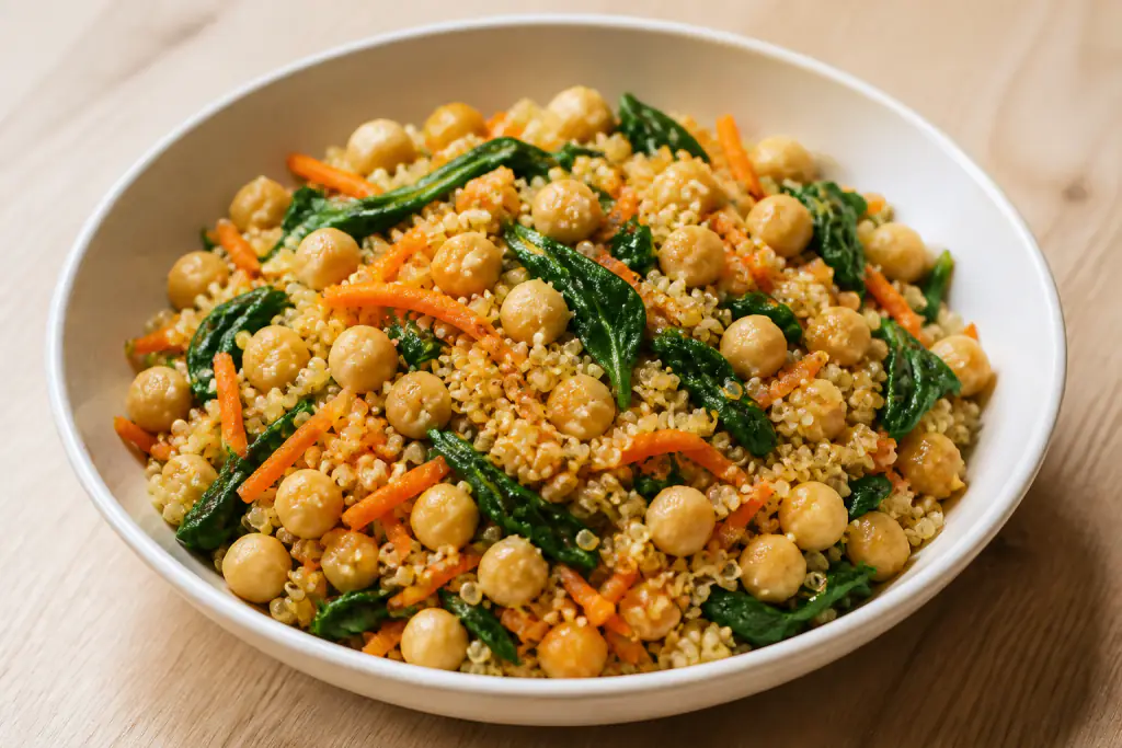 Moldovan-Inspired Vegan Chickpea Quinoa Carrot Bowl