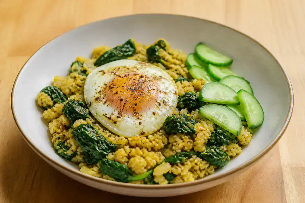 Moroccan PCOS-Friendly Egg Millet Spinach Breakfast