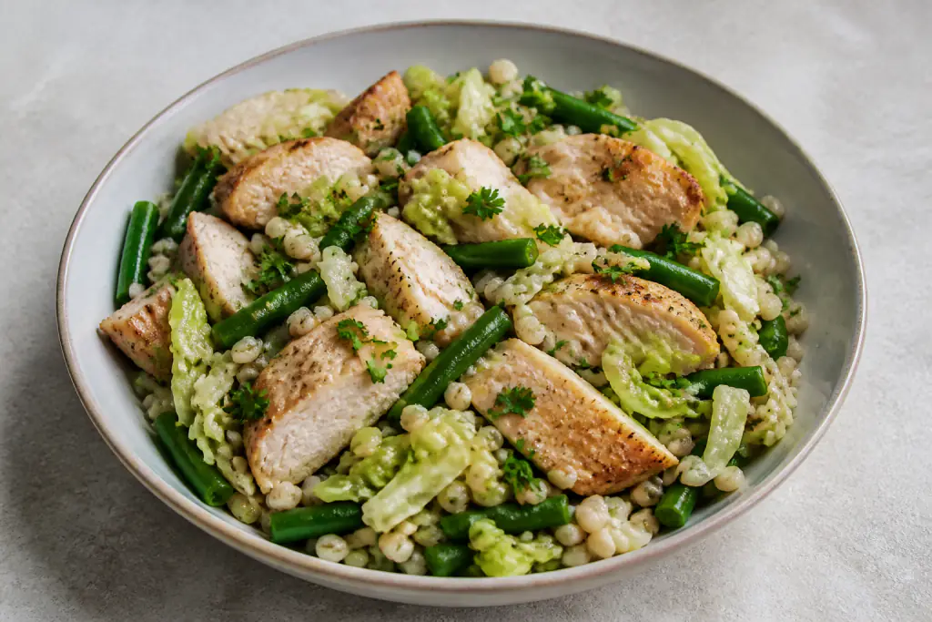 New Zealand-Inspired Diabetes-Friendly Chicken Barley Green Bean Bowl