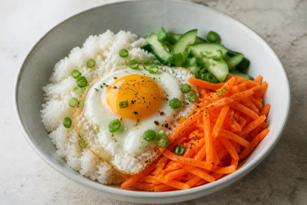 New Zealand-Inspired Low-FODMAP-Style Egg Rice Carrot Bowl