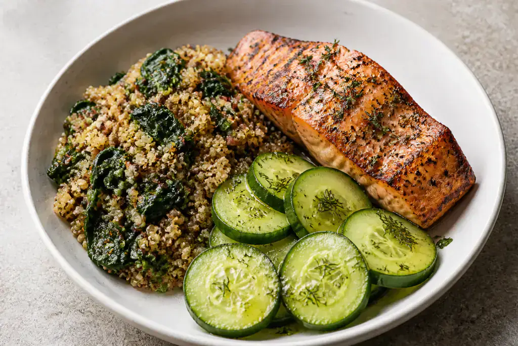 Nigerian Heart-Healthy Salmon Quinoa Cucumber Plate