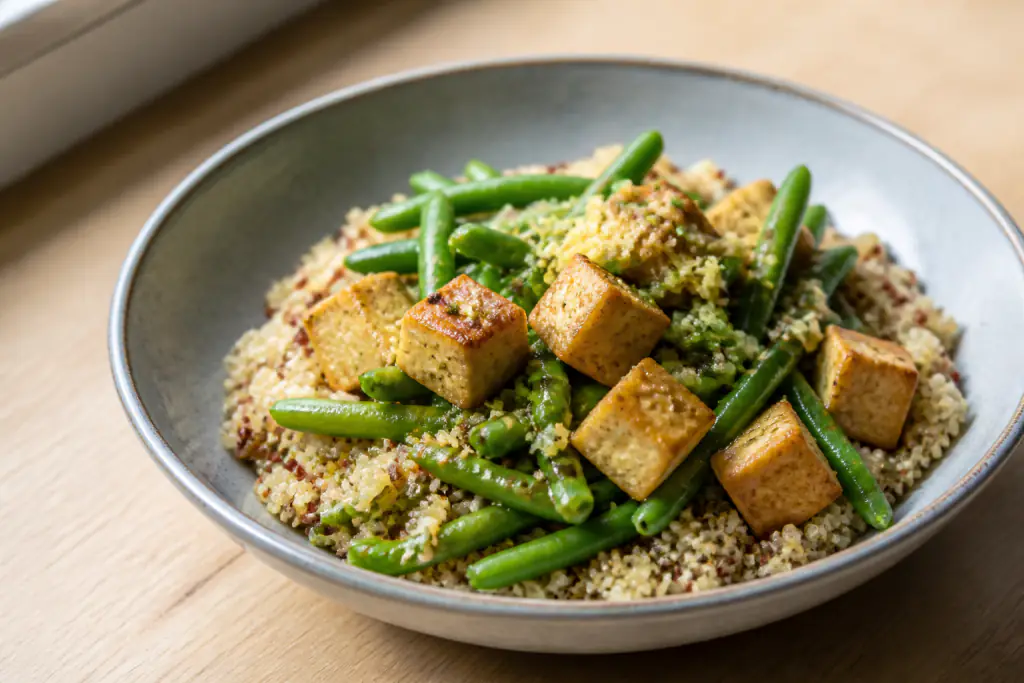 Norwegian-Inspired Diabetes-Friendly Tofu Quinoa Green Bean Bowl