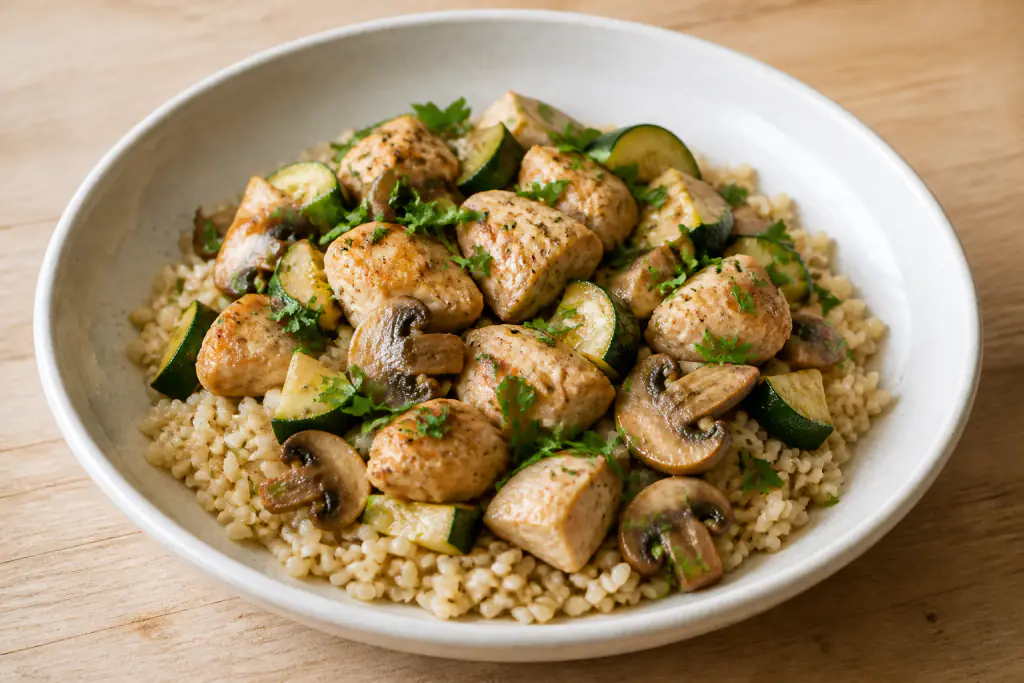 Omani-Inspired Fatty-Liver-Caution Chicken Brown Rice Mushroom Bowl